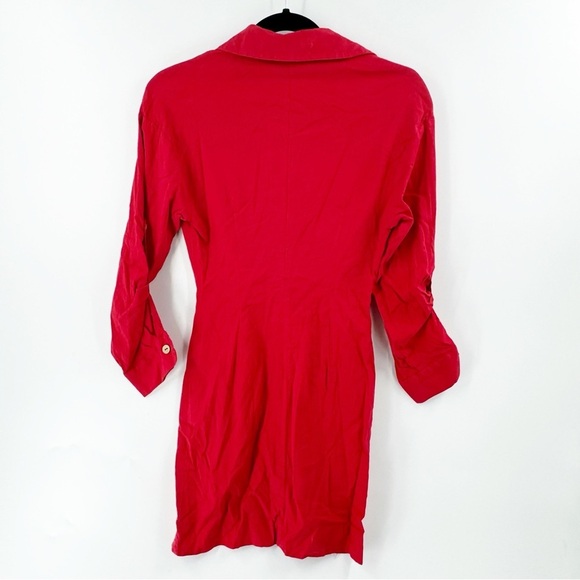 ✅ NWT Zara Red Linen Blend Dress W/ Front Ruching SIZE X-SMALL DATE NIGHT BRUNCH - Picture 6 of 7